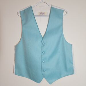 Jean Yves Paris Mens Formal Vest Size M White Aqua-Green Stripes Made in USA